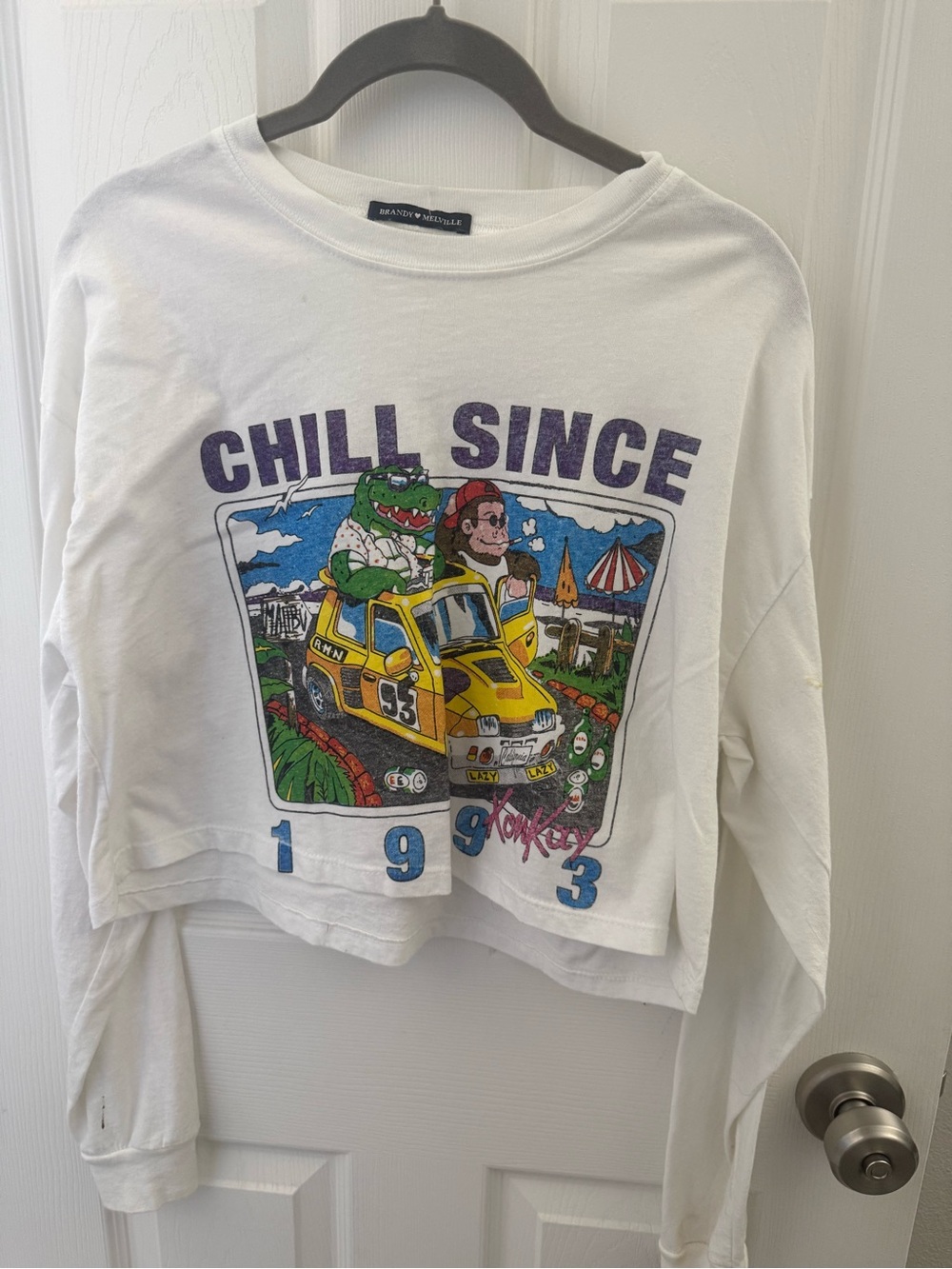 Brandy Melville White 'Chill Since 1993' Graphic Long Sleeve Tee
